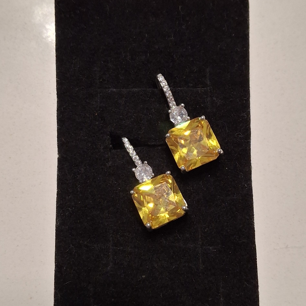 Radiant Citrine Yellow and Silver Drop Earrings